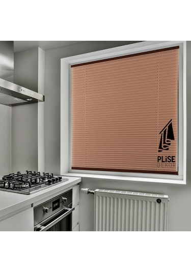 Plise Dekor Kahve Plise Perde - Cam Balkon Perdesi Vidalı Sistem