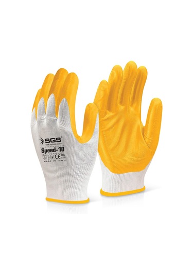 Sgs7710 Speed 10 İş Eldiveni, Nitril Kaplama Örme, Sarı İş Güvenliği Eldiveni 1 Çift