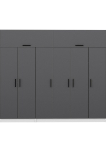 Minar Kale 6 Kapaklı 2 Çekmeceli Dolap Ve Yüklük Beyaz Antrasit 255cm