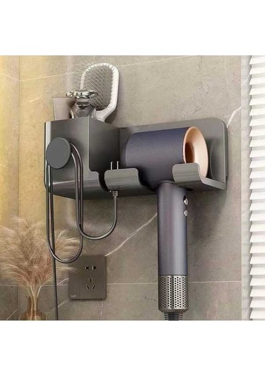Wondernest Zımbasız Saç Rafı, Duvara Monte Lichen Kurutma Makinesi Banyo Ft Gri
