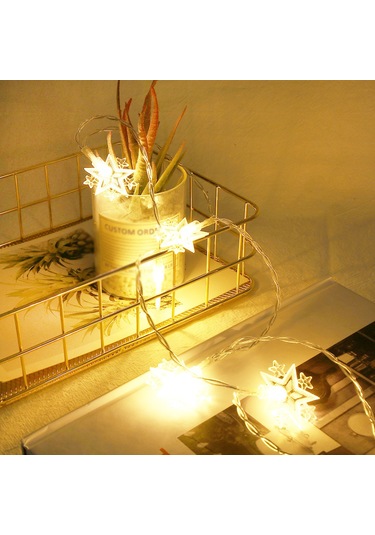 Geeksen Yıldız Desenli 1.5m 10 Led Noel Dekorasyon Işığı, 2xaa Pil, Sürekli Aydınlatma, Islak Beyaz Işık Diğer