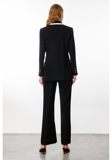 Moda İlgi Kadın Enkürüsteli Çift Düğme Ceket 7816 Siyah Siyah