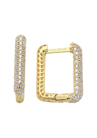 14 Ayar Taşlı Detay Tasarım Halka Altın Küpe