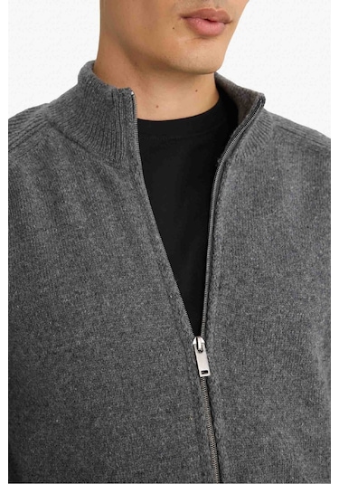 Defacto Standart Fit Dik Yaka Fermuarlı Triko Hırka F2983ax25wnar104 Antrasit