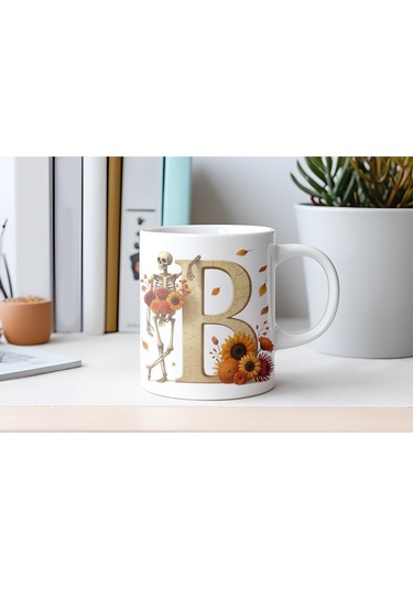 B Harfi Pembe Kareli Kalpli Göz Emojili Kupa Bardak Eğlenceli Kareli Tasarım Kahve Çay Kupası Beyaz