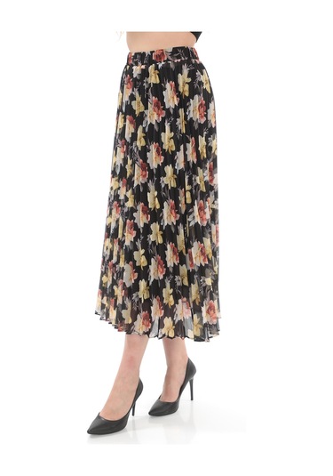 Soralline Kadın Plisoley Etek 786 Şifon Empirme Gül Siyah