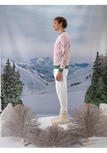 Pembe Doğal Yün Dokulu Regular Fit Kazak 801821 Pembe