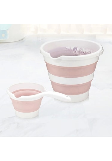 Pembe Katlanabilir Kova Ve Pembe Katlanabilir Maşrapa