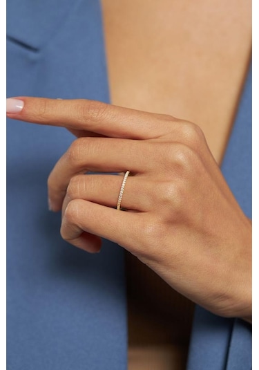 Roza Silver Zirkon Taşlı Gold Minimal Tamtur Gümüş Yüzük Rr10003