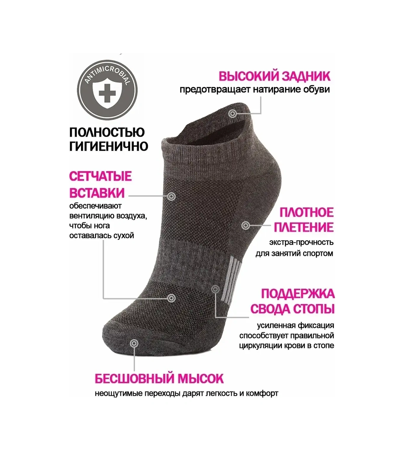 Calzeamo Kısa Çorap Set 10 Çift, Pamuk, Spor 76787591 Siyah