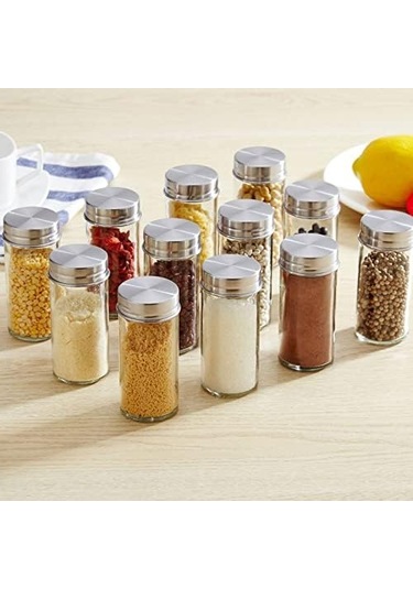 Döner Tezgah Üstü Baharatlık Rafı, 12 Adet Baharatlık Seti Gümüş