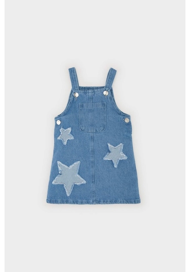 Defacto Kız Bebek Yıldız Nakışlı Salopet Elbise B8219a525smbe394 Mavi
