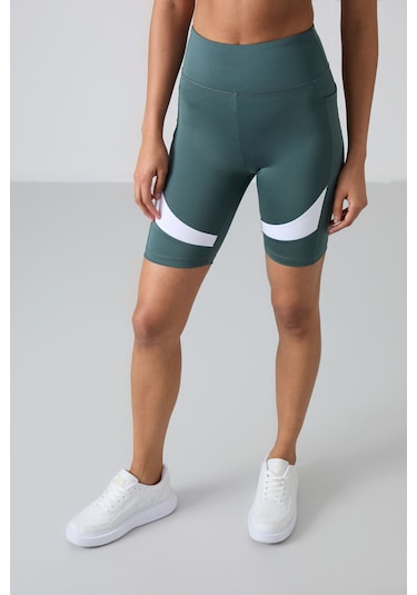 Tommy Life Orman Yeşili Polyester Esnek Standart Fit Performans Kadın Biker Tayt - 91012 Yeşil