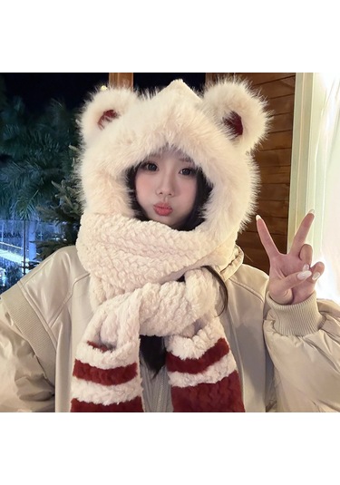Şık Kışlık Polar Şapka, Kulaklıklı Kalın Ve Sıcak Polar Şapka, Stil 18 Beyaz