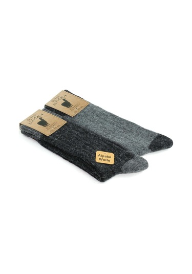 Gowith 2'li Alpaka Doğal Yünlü Kalın Kışlık Çorap 3096 Antrasit-Gri Antrasit
