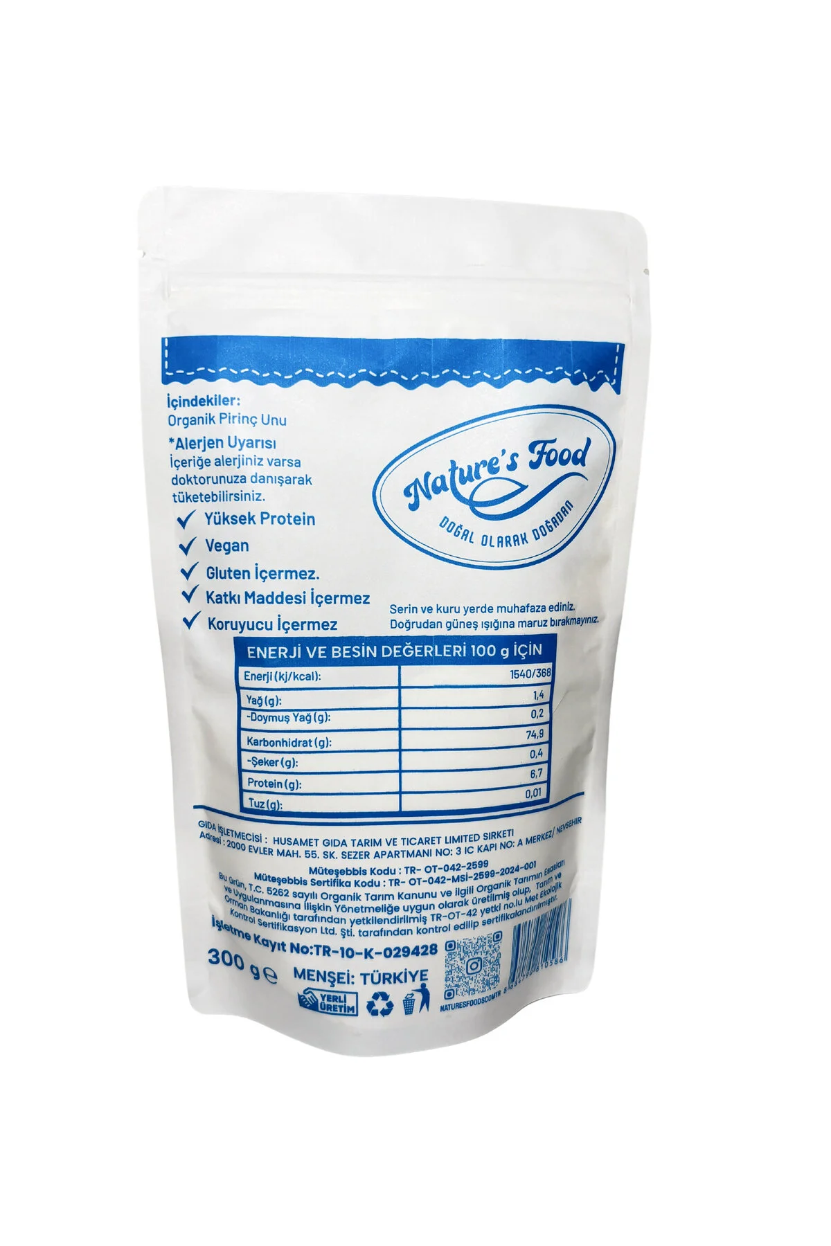 Organik Pirinç Unu 300gr Pestisit Analizli Organik Sertifikalı