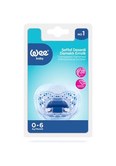 Wee Baby Şeffaf Desenli Damaklı Emzik No:1 Mavi 0-6 Ay
