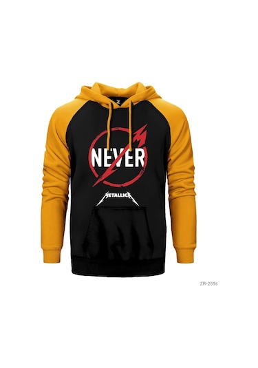 Metallica Never Sarı Reglan Kol Kapşonlu Sweatshirt Sarı