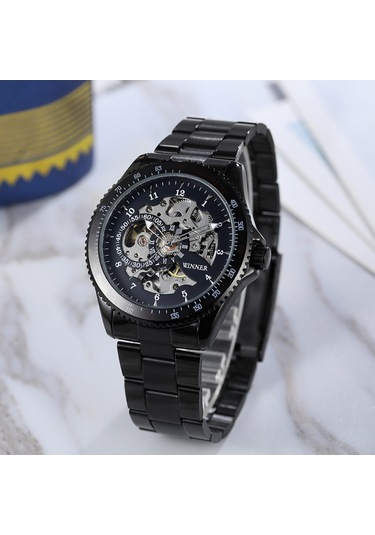 010 Erkek Saati Yarı Otomatik Mekanik Saat Zaman Göstergesi Moda Rahat Paslanmaz Çelik Kayış Erkek Kol Saati Relogio Masculino Diğer