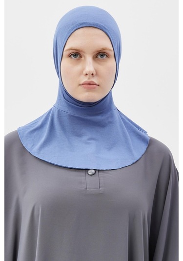 Kadın Tesettür Pratik Boyunluklu Hijab - Sporcu Bone Açık Kot Açık Mavi