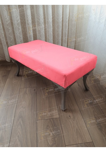 Ayak Ucu Kapı Önü Antre Düz Bench Puf Orta Sehpa Gümüş Ayak 110 Cm Pembe