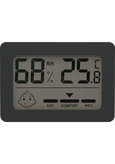 Jeehugo Siyah Mini Dijital Oda Sicaklık Nem Ölçer - Tahta/çift Taraflı Bant İle Montajlı, Dahili Cr2032 Pil