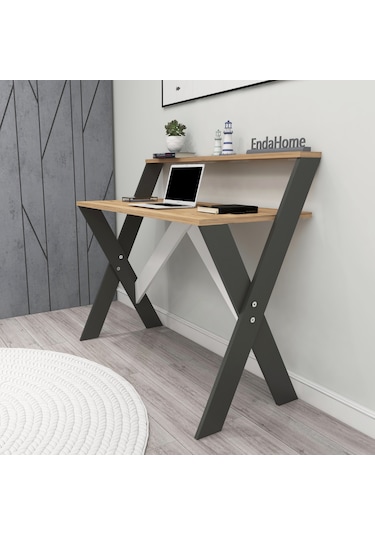 X Ayaklı Ders Çalışma Masası Bilgisayar Masası 50x90 Cm Çam & Gri