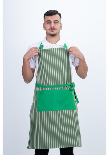 Çizgili Unisex Boydan Ayarlanabilir Cepli Önlük Çok Renkli