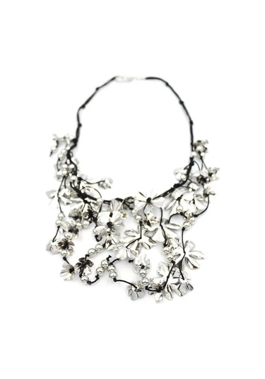 Metal Çiçek Kolye - Gümüş Çok Renkli