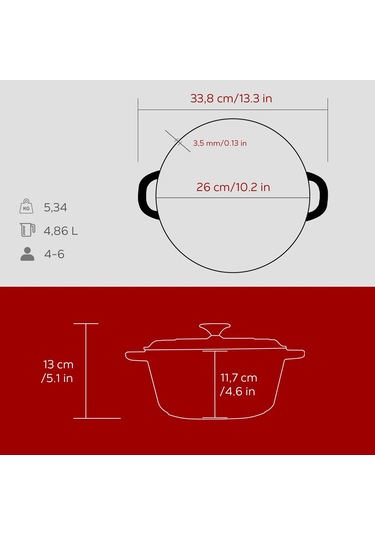 Lava Döküm Yuvarlak Tencere Döküm Demir Kapak New Heritage Serisi Çap Ø 26cm.-bordo Bordo