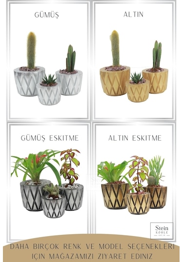 Çiçek Saksısı Dekoratif Kaktüs Saksı 1 Adet Baklava Model - Altın