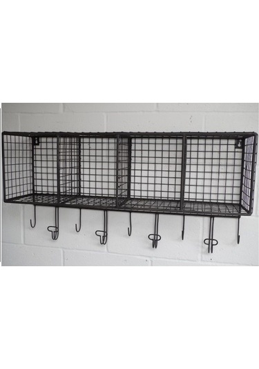 Wessdizayn 9 Kancalı Metal Duvar Askılığı 4 Gözlü Antre Duvar Rafı Wd-209 Siyah