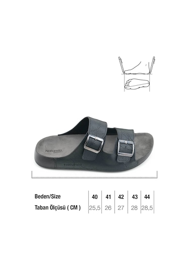 Gezer Naturela Comfort Erkek Yazlık Suni Deri Çift Toka Ayarlanabilir Rahat Taban Günlük Terlik Siyah