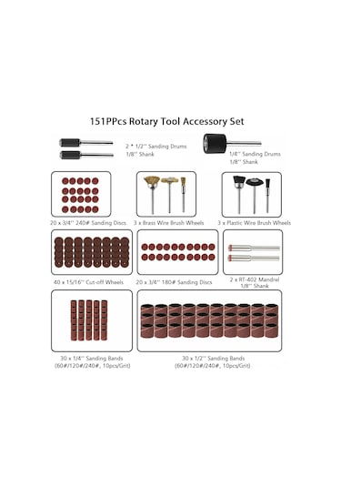 151 Parça Dönme Aracı Aksesuar Kiti Evrensel 1/8'' Şaft Elektrikli Matkap Kesme Zımparalama Parlatma Taşlama Oymacılık İçin Uyumlu