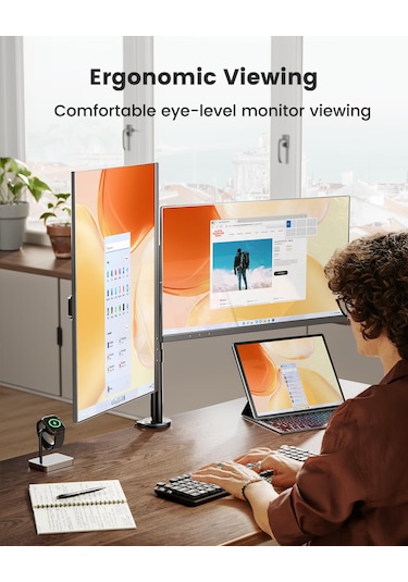 Masaüstü Ayarlanabilir Çift Monitör Kolu 14-32 İnç Çelik Lcd Led