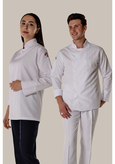 Beyaz Aşçı Ve Mutfak Şef Ceketi Gizli Çıtçıtlı