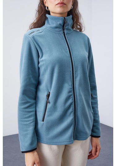 Tommy Life Mint Yeşili Dik Yaka Fermuarlı Rahat Form Kadın Polar Sweatshirt - 97173 Mint Yeşili