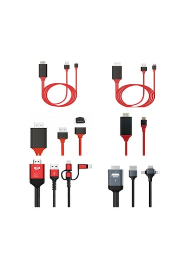 Mufunye Type C-lightning Telefon Hdmı Çevirici Kablosu 1080p, Üçlü Fonk., Güç Girişi, Kırmızı İphone Ve Android Uyumlu