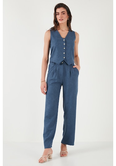 Lela  Regular Fit Bol Paça Yelekli Bayan Takım 67045162S4 Indigo