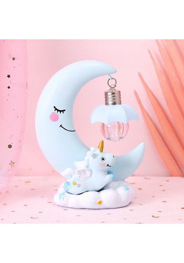 Homyl Unicorn Ay Gece Lambası Karikatür Led Yatak Odası Ev Mavi Çok Renkli