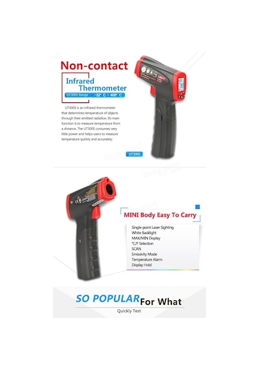 Unı-t Ut300s Lazer Termometre Kızılötesi Temassız Sıcaklık Ölçer N11.523