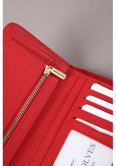 Septwolves Parla Hakiki Deri Gold Detaylı Kadın Kartlık Ve Cüzdan Kırmızı