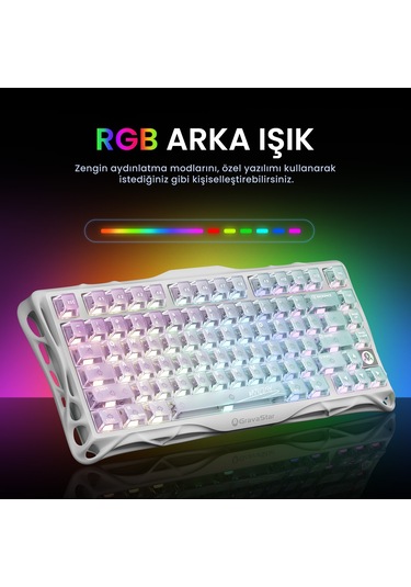 Gravastar Mercury K1 Lite Rgb Kablosuz Mekanik Gaming Klavye, İngilizce Q, Crystal Aurora