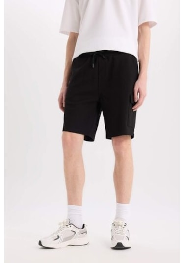 DeFacto Regular Fit Dokulu Düz Paça Kargo Cepli Basic Düz Şort B8796AX25SMBK81