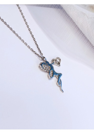 Keskin Gümüş Gümüş Zirkon Taşlı Kalpli Su Perisi Trend Kadın Kolye