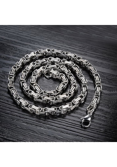 Chavin 6 MM Kalın Kral Çelik Erkek Zincir Gri Renk Dg93