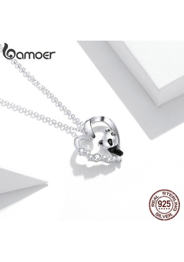 Novahub 925 Ayar Gümüş Panda Kolye, 17.7 İnç Zincir, Kadınlar İçin, Ayarlanabilir, Yıldönümü/hediye Gümüş