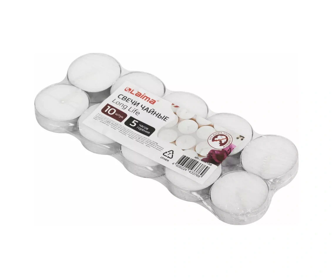 Laıma Çay Mumları, 10 Parçalık Hediye Seti, 5 Saate Kadar Yanma Süresi 253005789 Beyaz