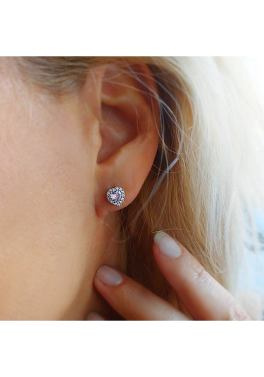 925 Ayar Gümüş Pembe Taşlı Kalp Küpe Gümüş