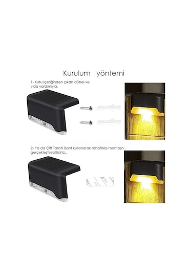 Solar Güneş Enerjili Şarj Edilen Köşebent Merdiven Bahçe Led Lamba 4 Adet